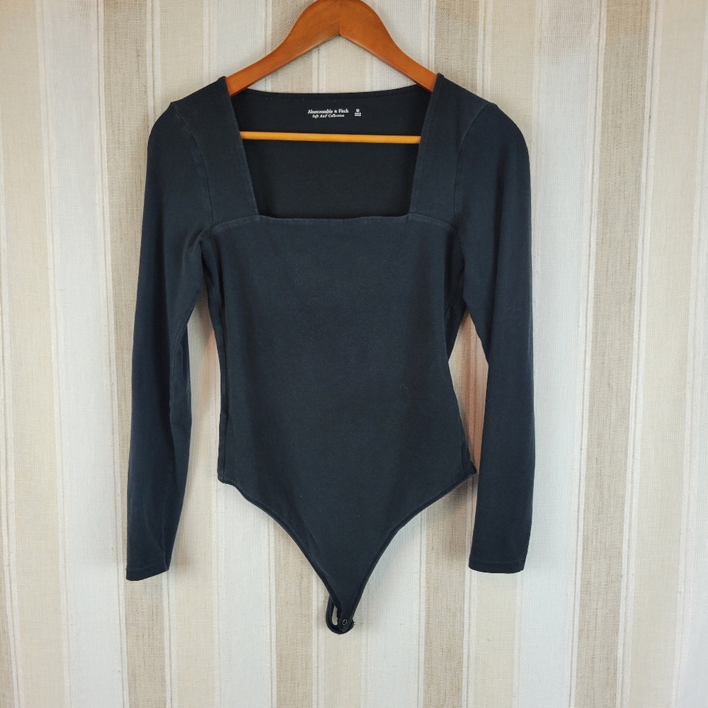 Abercrombie & Fitch Soft A&F Square Neck Bodysuit Cotton Blend Black Size Medium